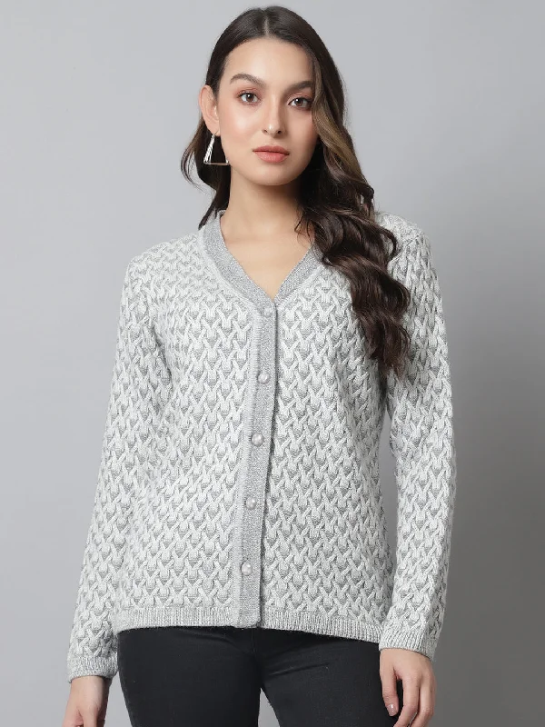 Women's Casual  Grey V neck Cardigan SweaterCasual Knit Tops