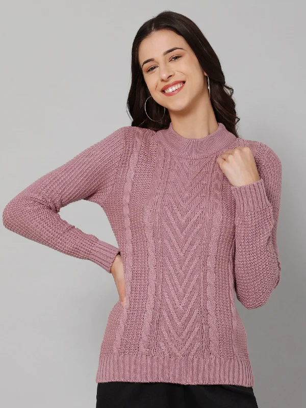 Women's Casual  Lilac Round neck Pullover SweaterWinter Knit Tops