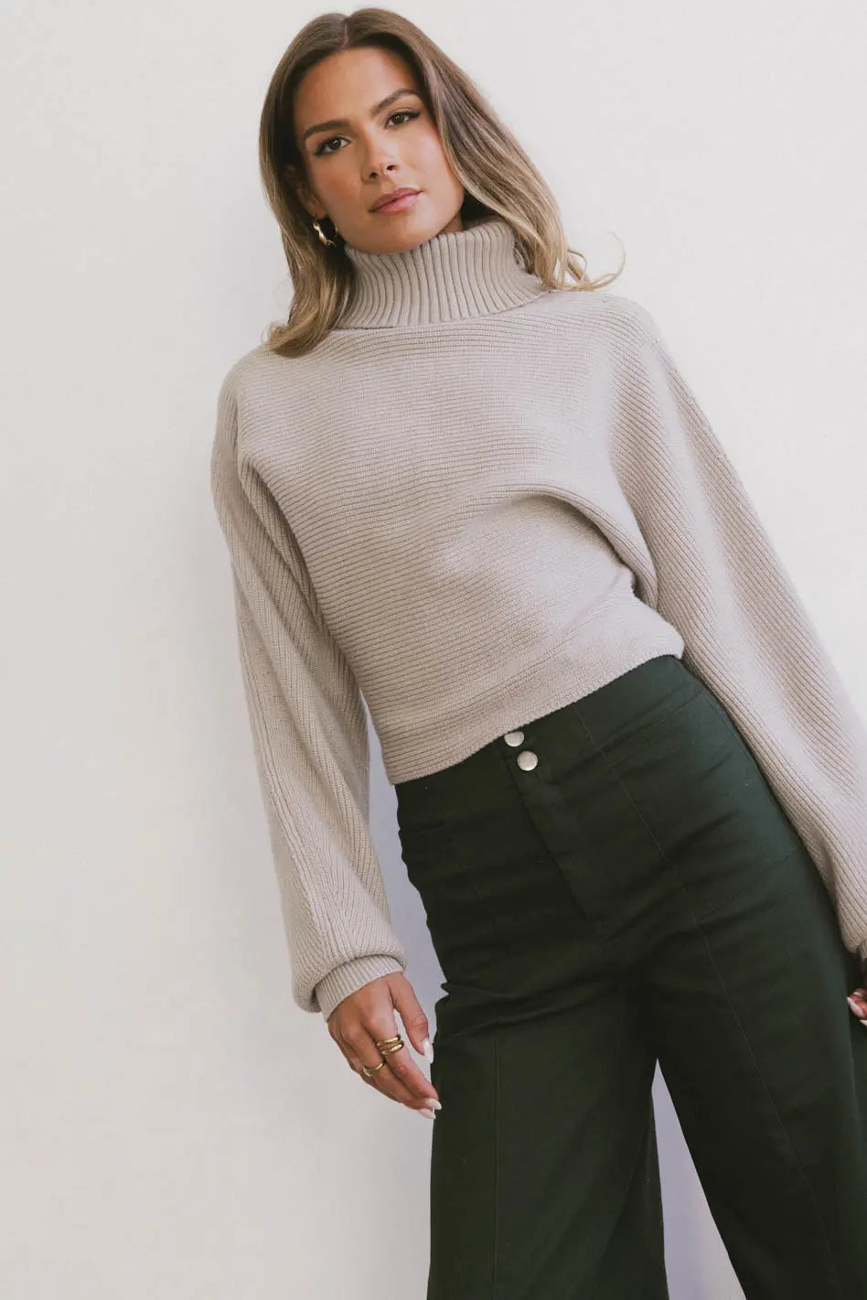 Gracelyn Turtleneck Sweater in FogRecycled Fabric Knit Tops