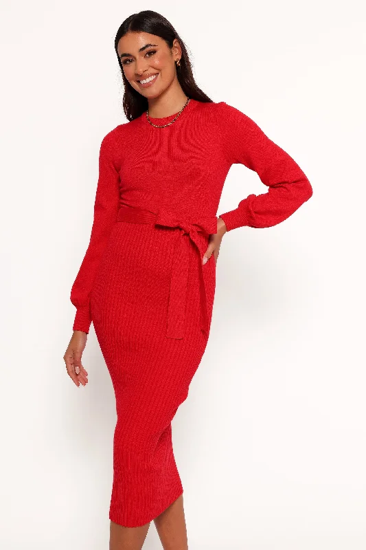 Helena Dress - RedTasseled Knit Tops