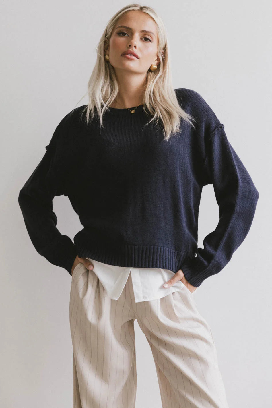 Marcel Knit Sweater in NavySheer Knit Tops