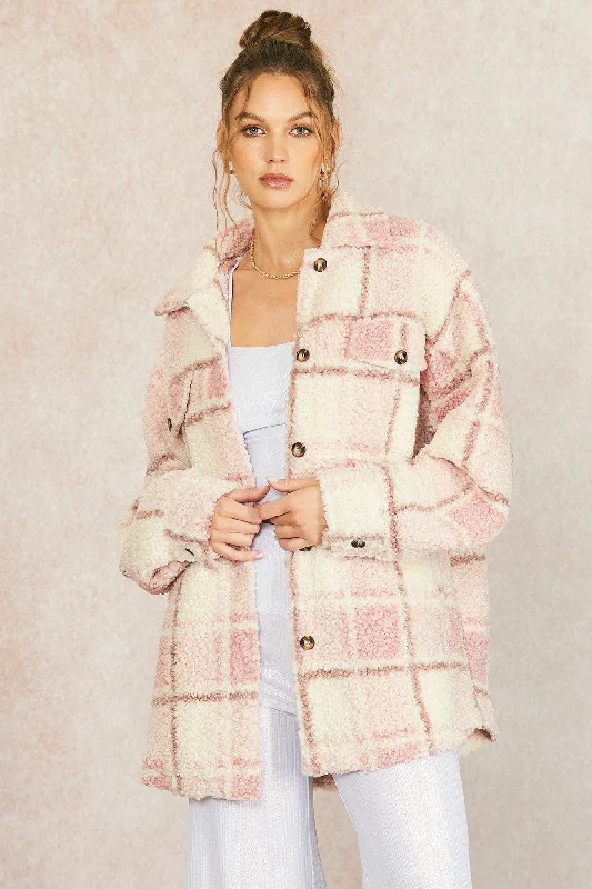 Pink Plaid Sherpa JacketPea Coats