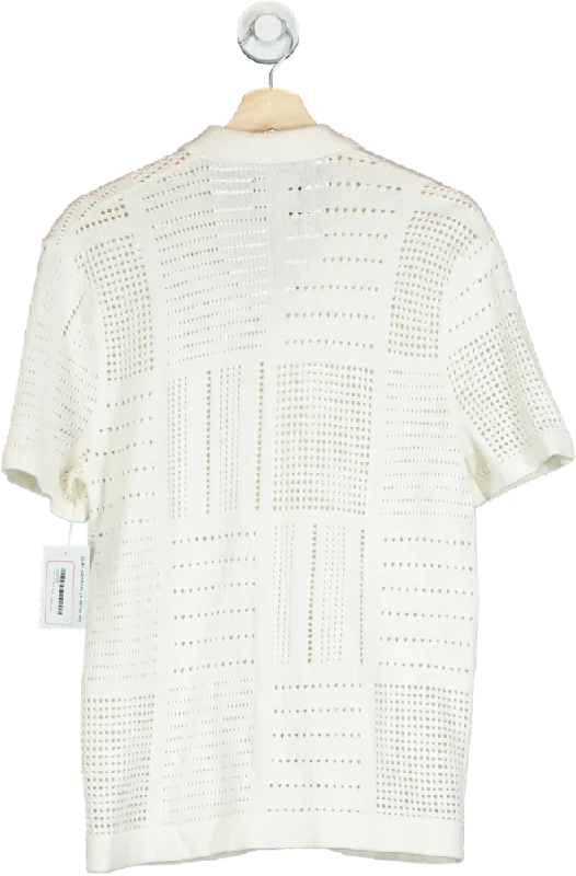 Abercrombie & Fitch White Open-Knit Button-Up Shirt SBeaded Shirts