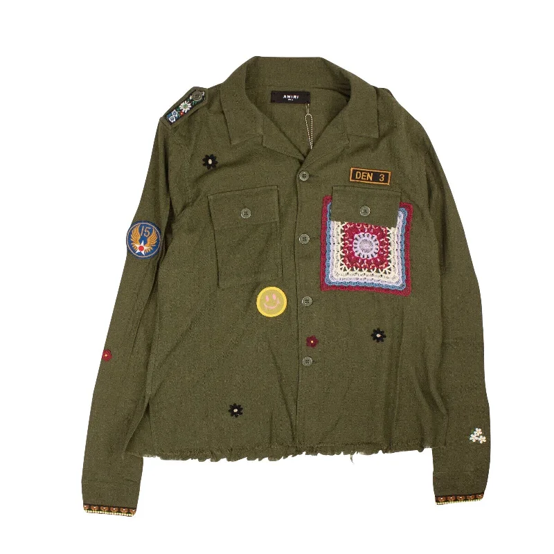 Amiri Crochet & Patch Military Shirt - OliveLimited Edition Shirts