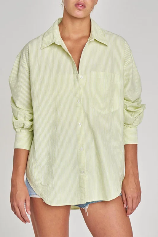 Boyfriend Button Up Shirt In Limeade StripeHooded Shirts