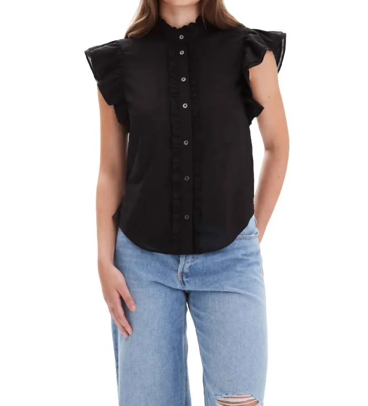 Bridget Ruffle Button Down Shirt In BlackLace-Up Shirts