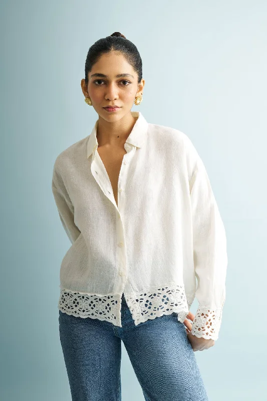 Button-down with Lace Shirt in Off-whiteLogo Shirts