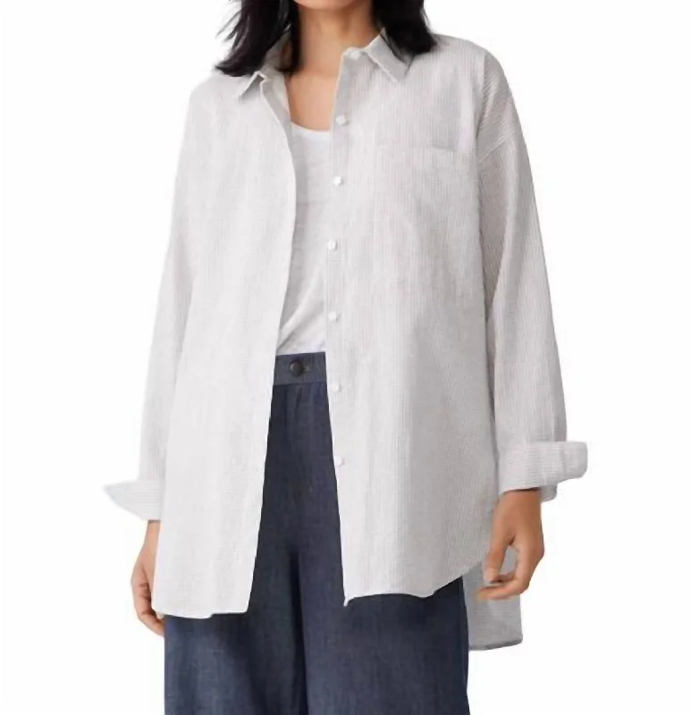 Classic Collar Long Shirt In WhiteLeather-Paneled Shirts