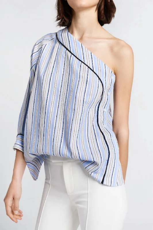 Cold Shoulder Shirt In Blue Variegated StripeUrban Shirts