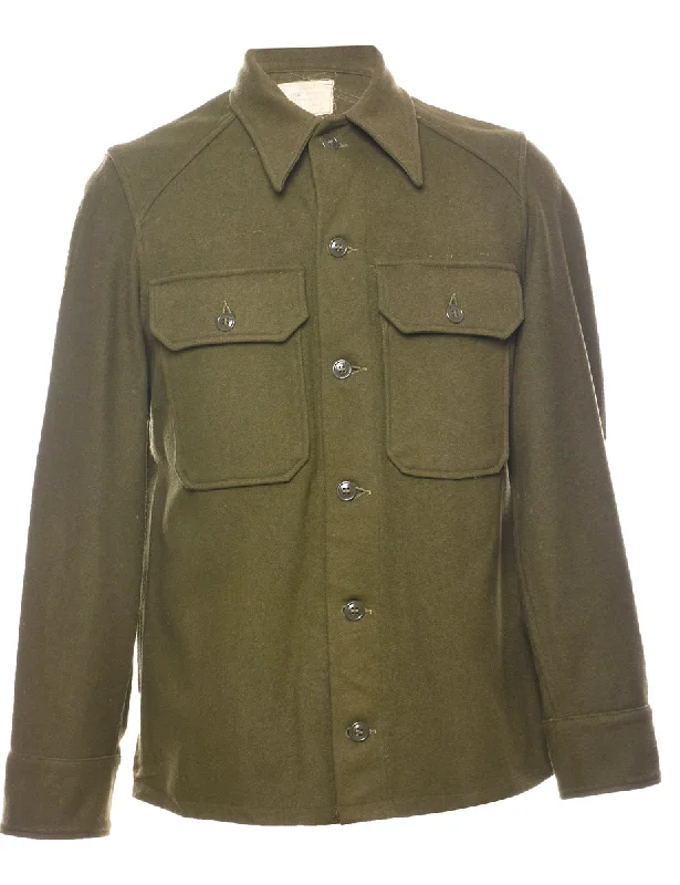 Dark Green Classic Wool Military Shirt - SWool Shirts