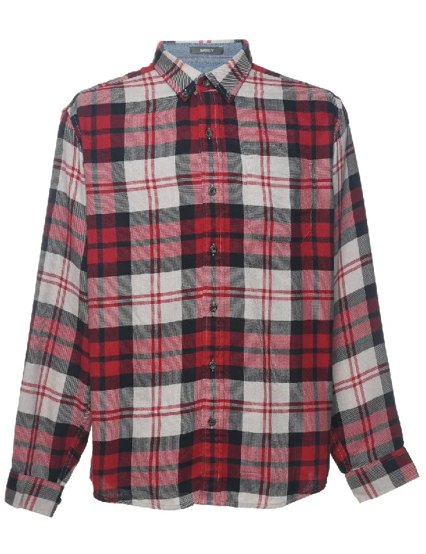 Eddie Bauer Checked Red & White Flannel Shirt - LDesigner Shirts