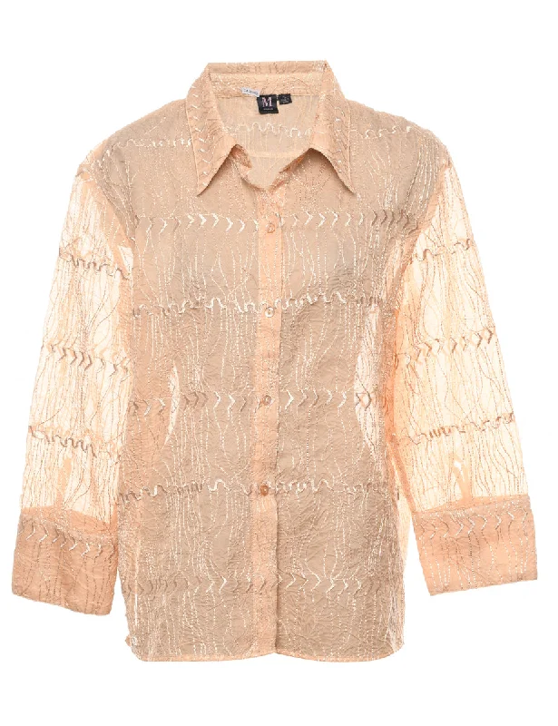 Embroidered Peach Sheer Shirt - XLAsymmetrical Shirts