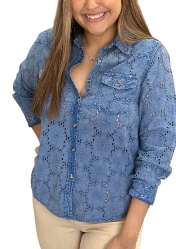 Eyelet Washed Denim Shirt In BluePunk Shirts