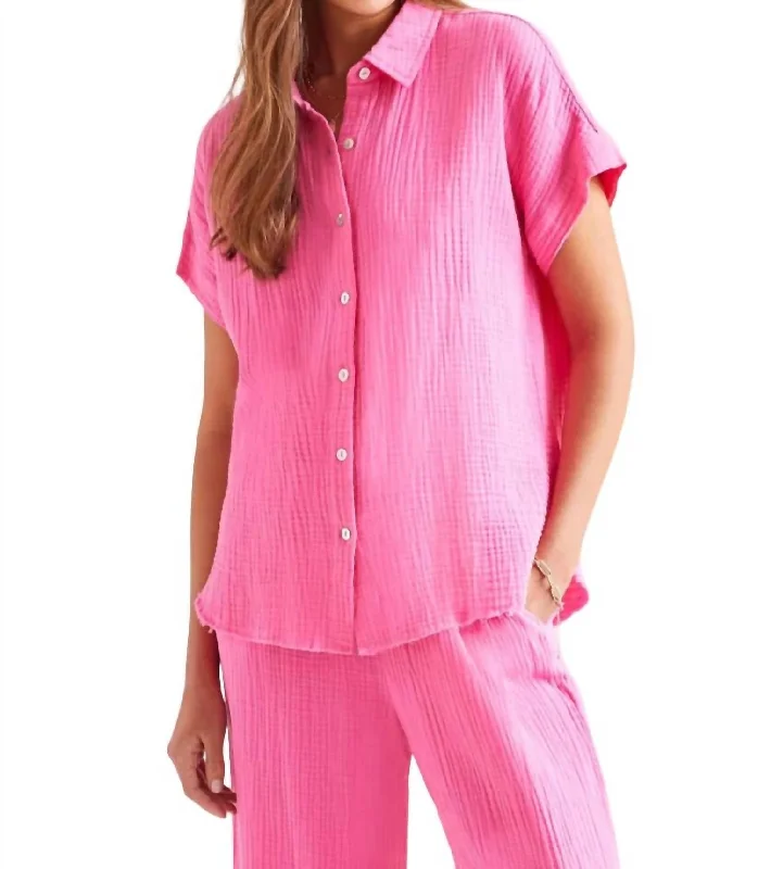 Gauze Button-Up Shirt In Hot PinkPainted Shirts