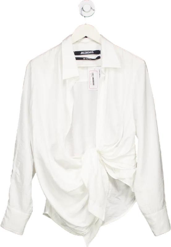 Jacquemus White Le Raphia Draped Shirt EU 38 UK 10Peplum Shirts