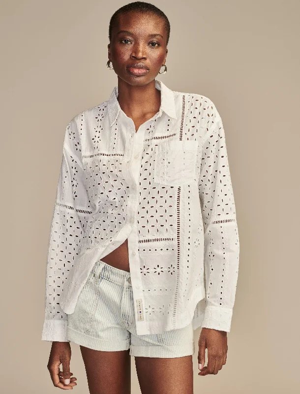 Lucky Brand Women's Eyelet Prep ShirtLeather-Paneled Shirts