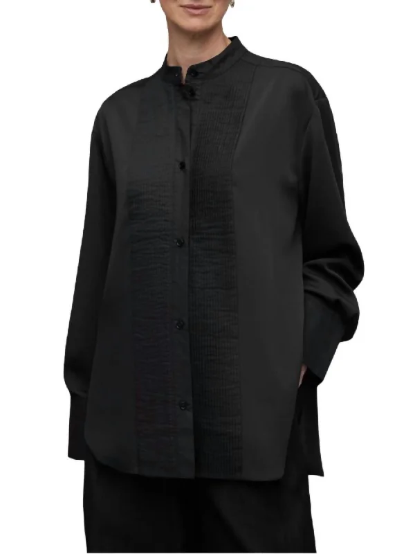 Mae Mandarin Collar Shirt In BlackPlush Shirts