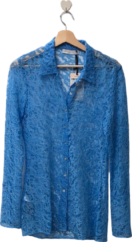 Mango Blue Lace Button-Down Shirt UK SMetallic Shirts