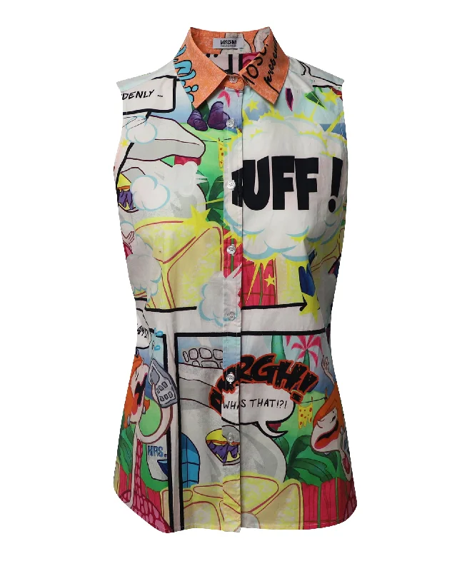 Moschino Cheap and Chic Comic Print Sleeveless Shirt in Multicolor PrintCompression Shirts