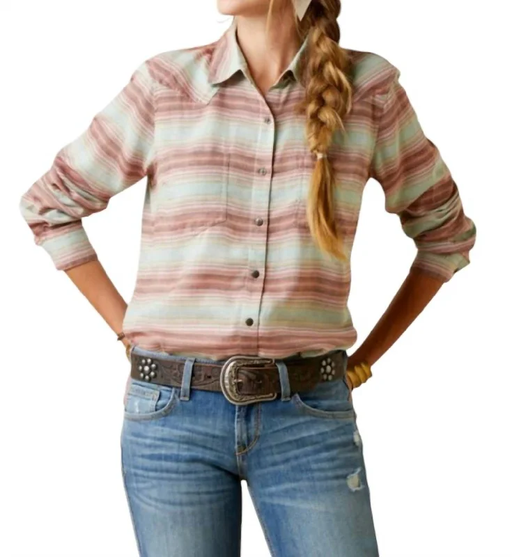 Serape Button Down Shirt In SagebrushFringed Shirts