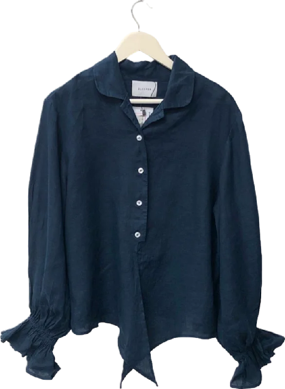 Sleeper Navy Blue Ruffled Cuff Shirt UK SCotton Shirts