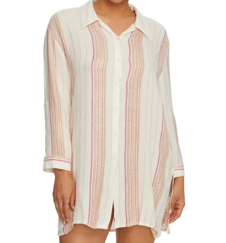 Stripe Boyfriend Shirt In White/roseWrap Shirts