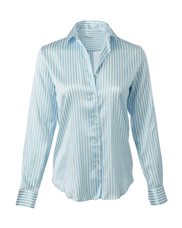 Women Yuppy Rr Stretch Silk Stripe Shirt In Italian Blue StripeOutdoor Shirts