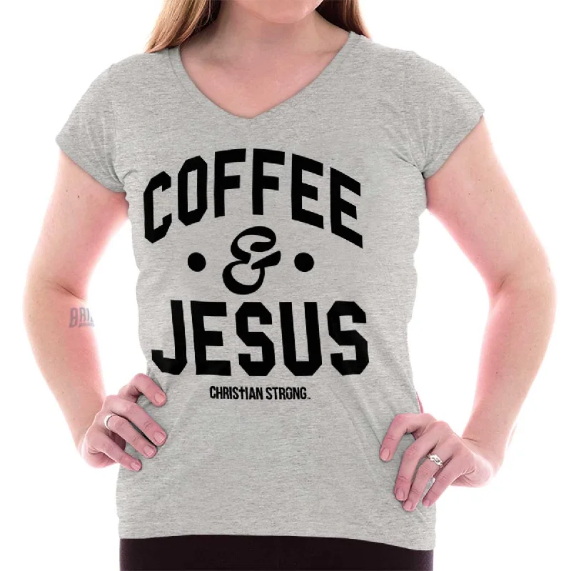 Coffee and Jesus Junior Fit V-Neck T-ShirtThermal T-Shirts