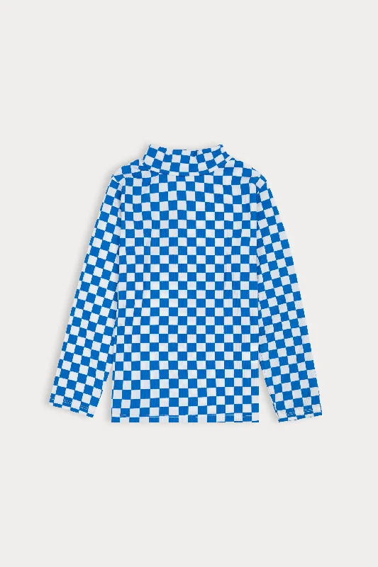 Checkered Graphic Mock Neck TeeHooded T-Shirts