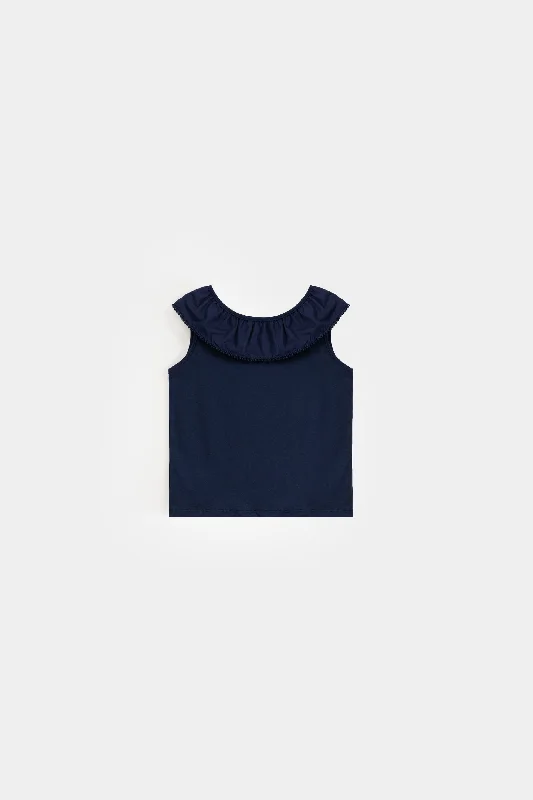 Regular Sleeveless T-Shirt With Ruffle Detail.Logo T-Shirts