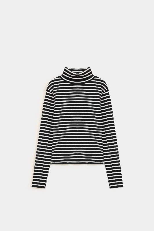 Striped High Neck T-shirtRuffled T-Shirts