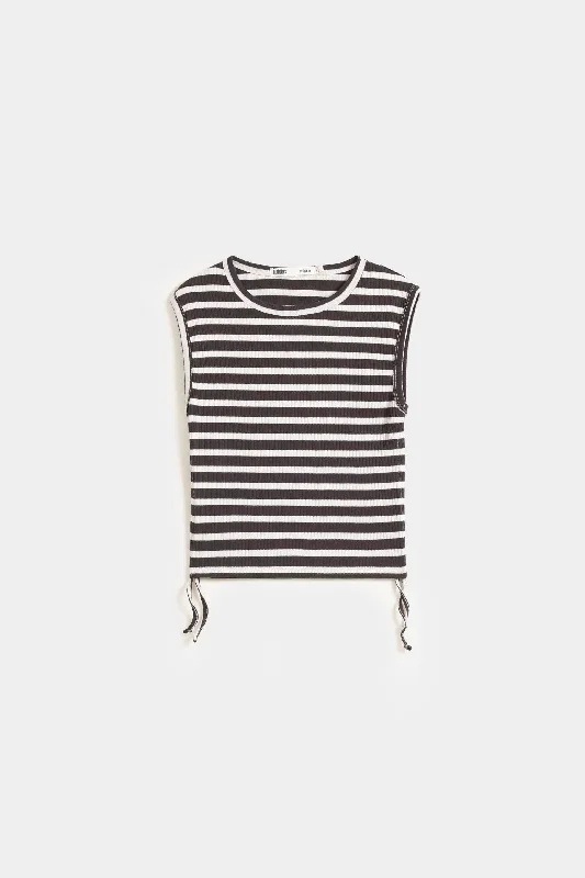 Cropped Striped Tank Top With Side RuchingColorblock T-Shirts