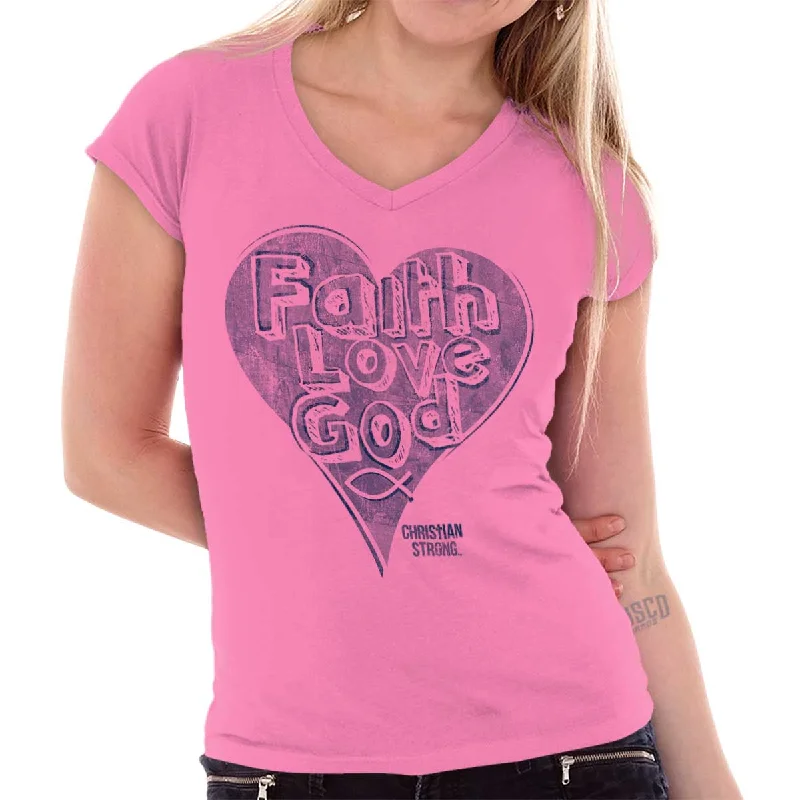 Faith Love God Junior Fit V-Neck T-ShirtGlitter T-Shirts