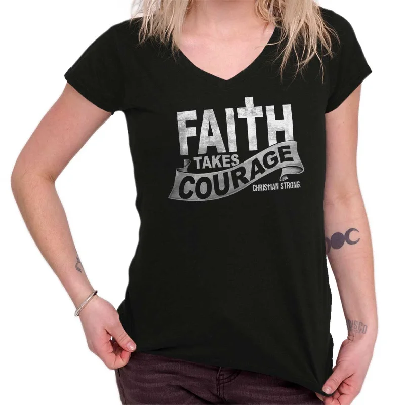 Faith Takes Courage Junior Fit V-Neck T-ShirtCycling T-Shirts