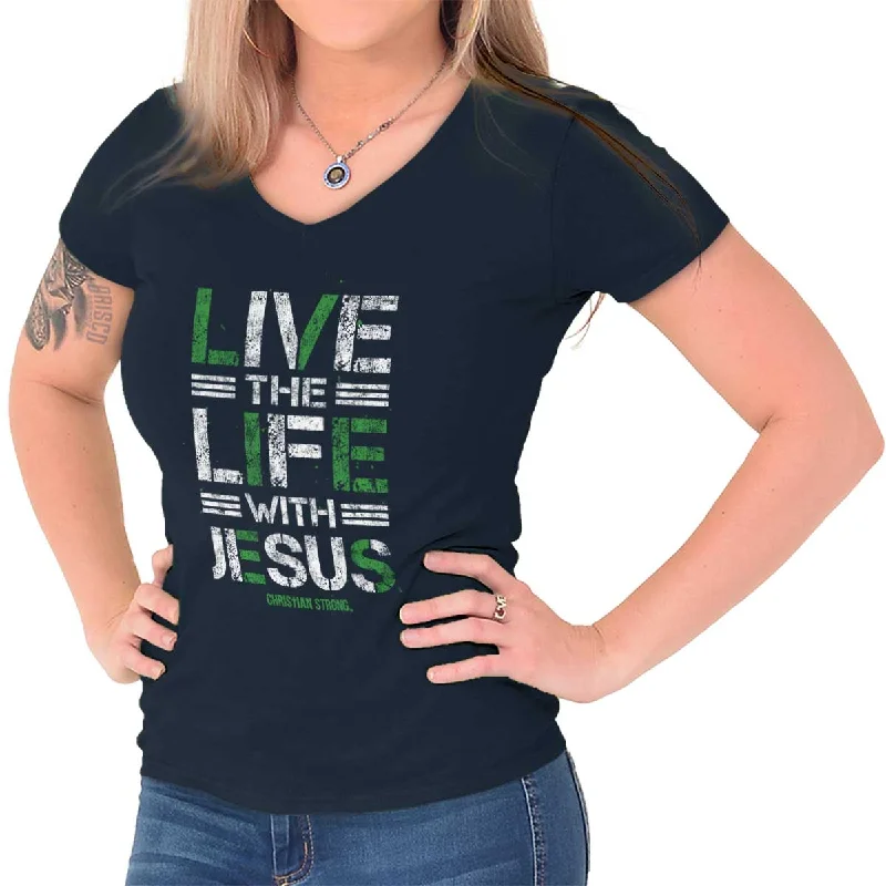 Live The Life Junior Fit V-Neck T-ShirtEmbellished T-Shirts