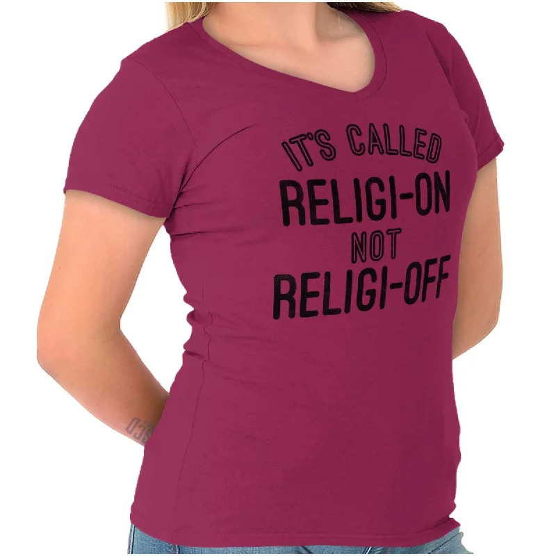 Religi-on Not Religi-off Junior Fit V-Neck T ShirtOversized T-Shirts