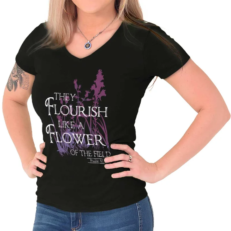 They Flourish Like A Flower Junior Fit V-Neck T-ShirtSports Team T-Shirts