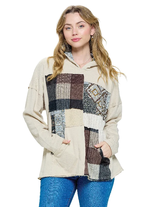 Cultural SweatshirtsHoodie Boho Colorblock Patchwork Art