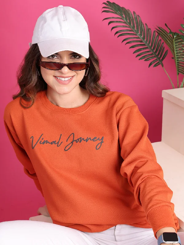 Tie-Dye HoodiesVimaL Jonney Regular Fit Orange Printed Sweatshirt For Women