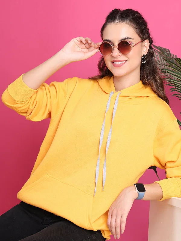 Band Merch SweatshirtsVimaL Jonney Regular Fit Yellow Solid Hoodie For Women