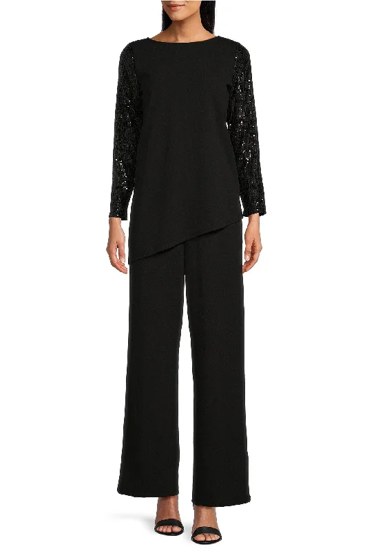 PulloverlifeMarina crew neck sequin sleeves pullover construction scuba crepe pant set