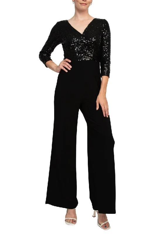 VNeckTopFlowAdrianna Papell Sequin Faux Wrap V-Neck Jumpsuit