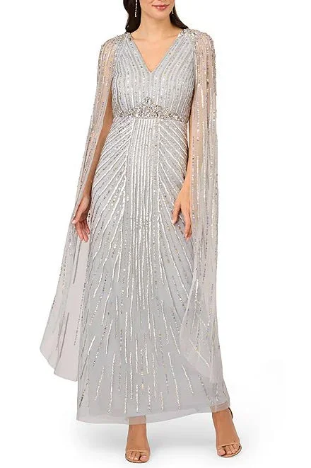 VNeckTopDragonAdrianna Papell V-neck Cape Sleeve Zipper Closure Sequined Gown