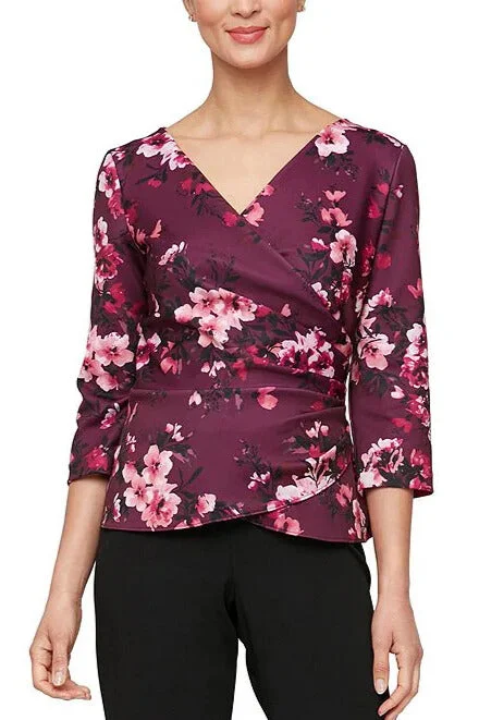 VNeckTopJadeAlex Evenings V-Neck 3/4 Sleeve Faux Wrap Top