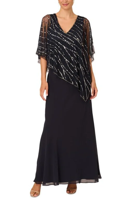 VNeckTopRiseAdrianna Papell Sleeveless V-Neck Beaded Popover Chiffon Gown