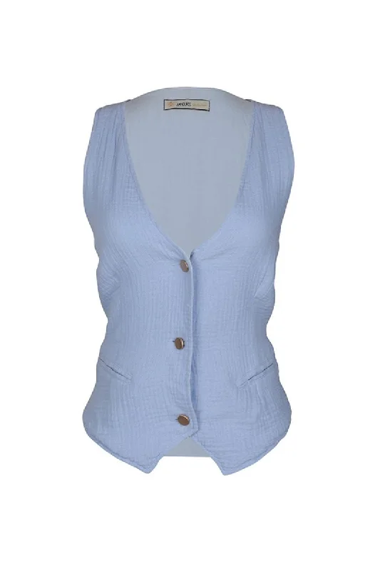 VNeckTopPinnacleBLUE LINEN V-NECK GILET