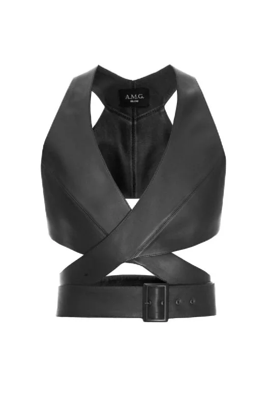 VNeckTopGladiatorLEATHER V-NECK CUT-OUT TOP