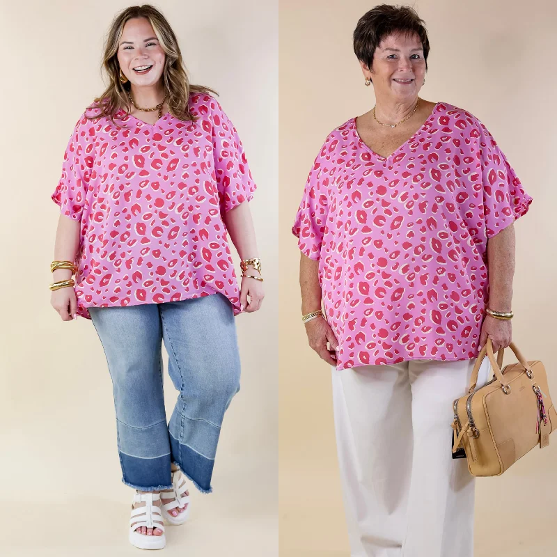 VNeckTopGalaxyMajestic Moment V Neck Leopard Print Poncho Top in Pink