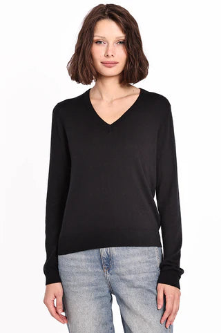 VNeckTopMinnie Rose Supima Cotton V Neck Long Sleeve Tee Black