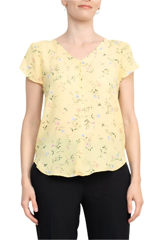 VNeckTopQuartzPremise V Neck Short Sleeves Floral Crepe Top